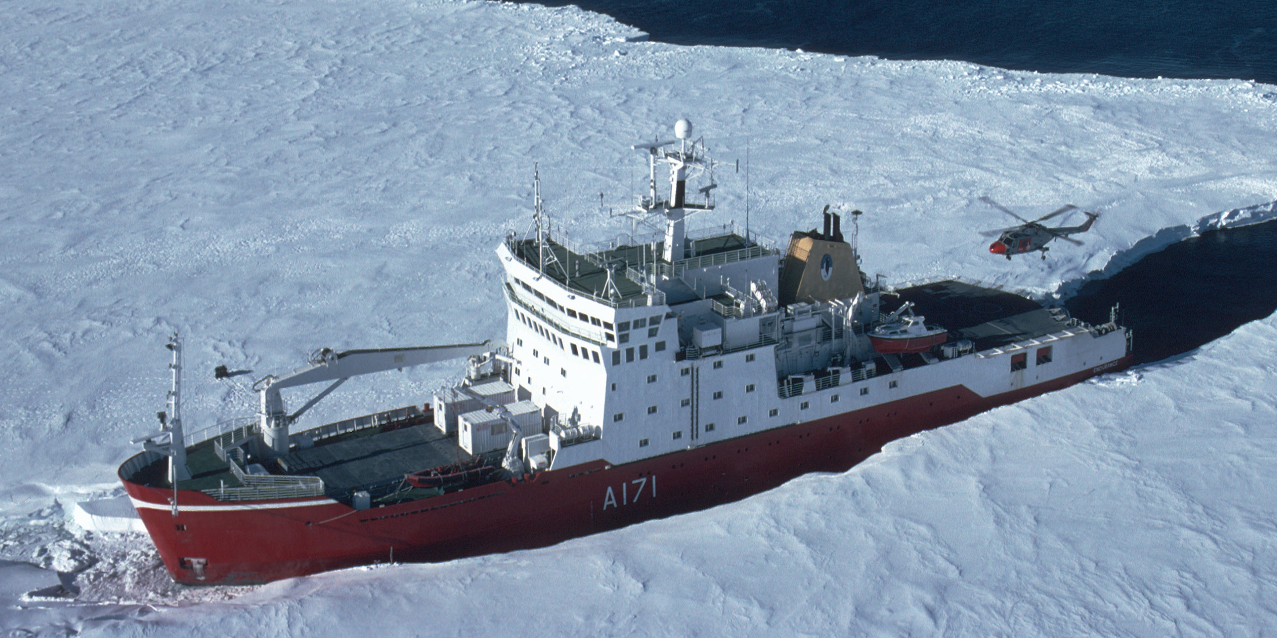 A large ship in the snow