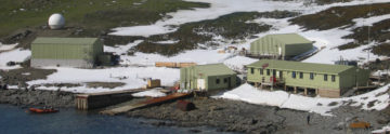 Signy research station buildings with snow on the ground