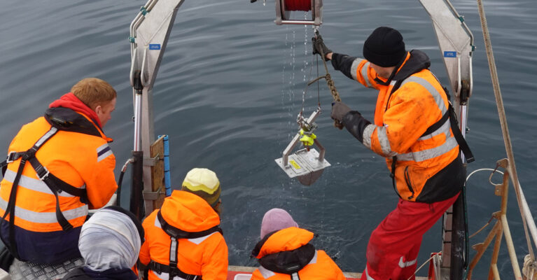 sediment coring from Erebus the SDA work boat