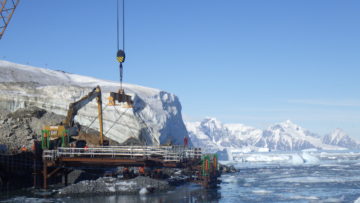 A large ship in the snow.