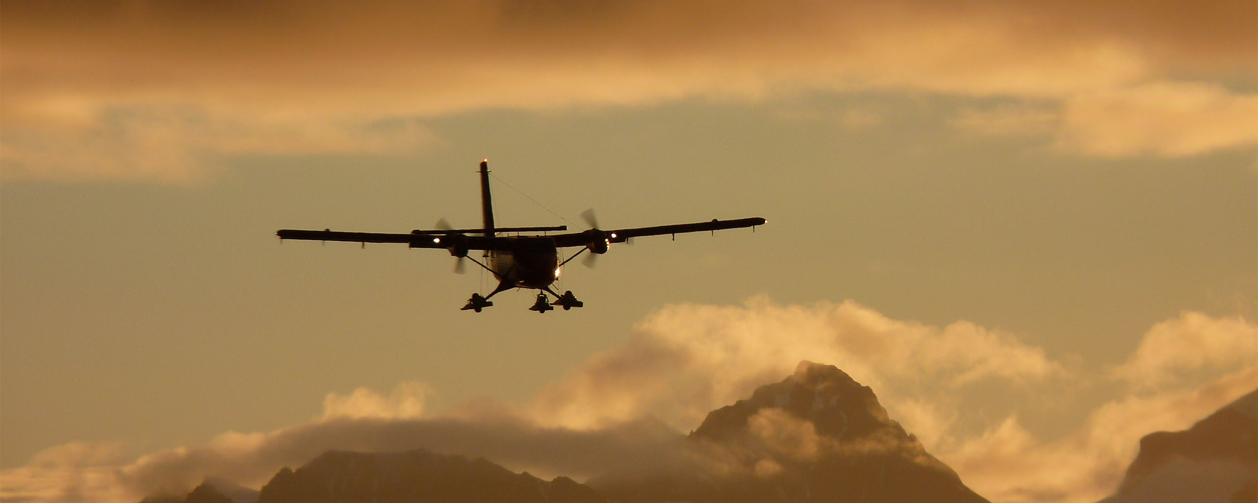 Twin Otter aircraft approaching Rothera Research Station