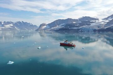 The RRS Sir David Attenborough sailing in Greenlandic waters