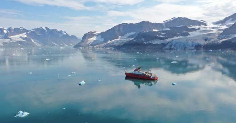 The RRS Sir David Attenborough sailing in Greenlandic waters
