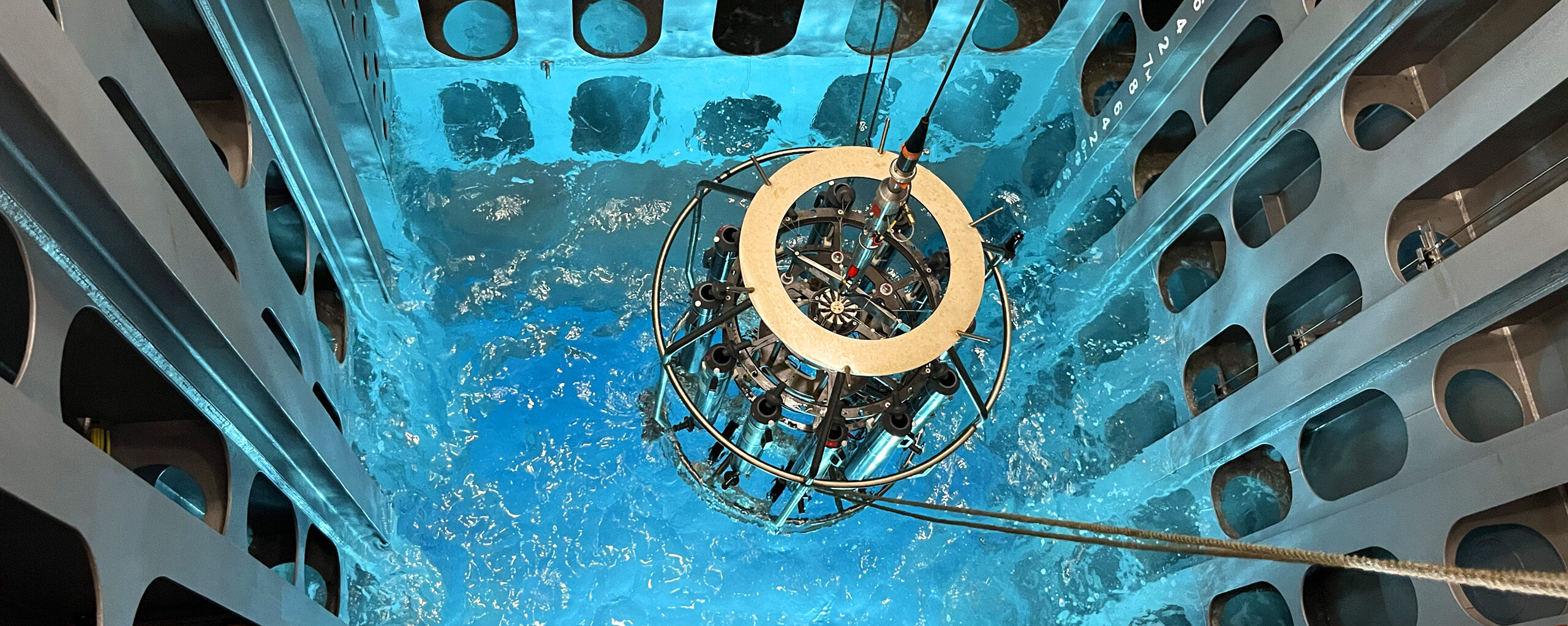 CTD frame test deployment via the moon pool on RRS Sir David Attenborough