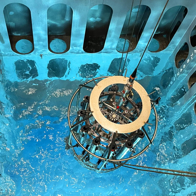 CTD frame test deployment via the moon pool on RRS Sir David Attenborough