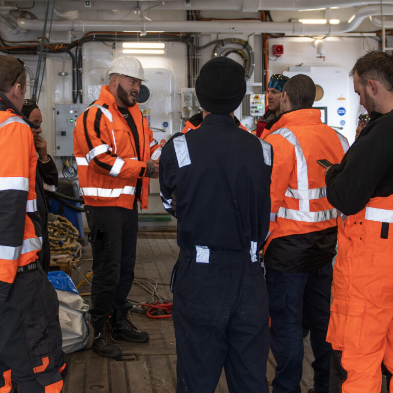 A field deployment planning meeting prior to leaving the RRS Sir David Attenborough