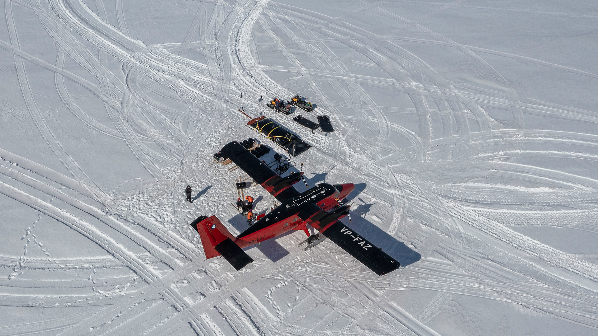 Twin Otter aircraft at a deep field site on the English Coast, Antarctica