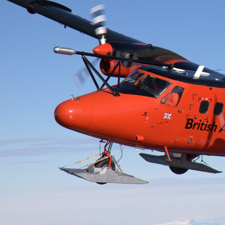 A twin otter aircraft doing airborne science